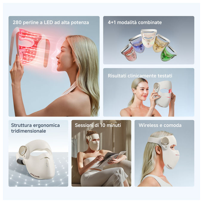 Dreame AB01A Chrona Maschera LED Terapia Luminosa Viso 280 LED 5 modalita' 60 min colore Beige