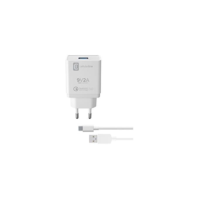Cellular Line Caricabatterie Usb 18W + cavo Usb Type-C Bianco