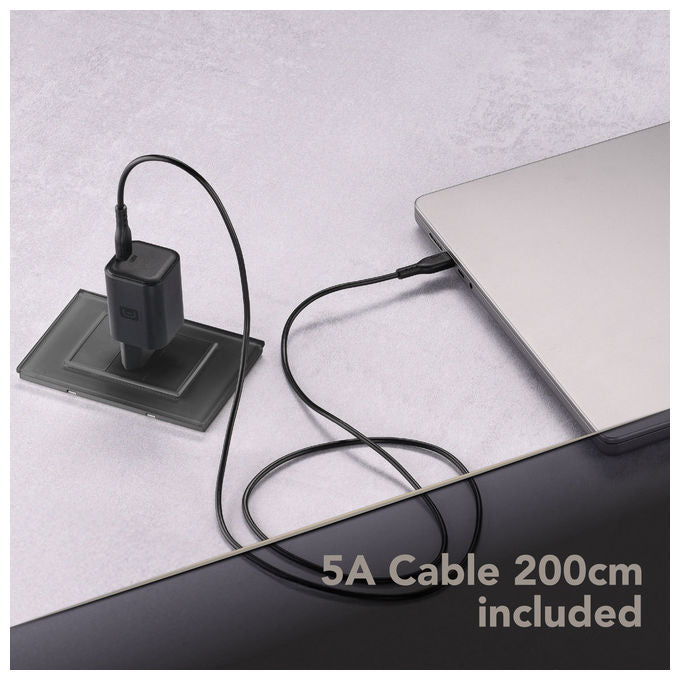 Cellular Line ACHKITGAN100WLAPK Caricabatterie da Rete USB-C 100W GaN+ Power Delivery con Cavo USB-C 2m colore Nero