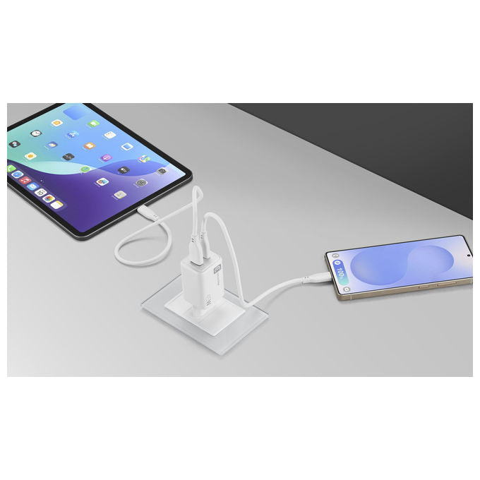 Cellularline, Caricabatterie da Muro, 45W, USB-C USB-A, Bianco