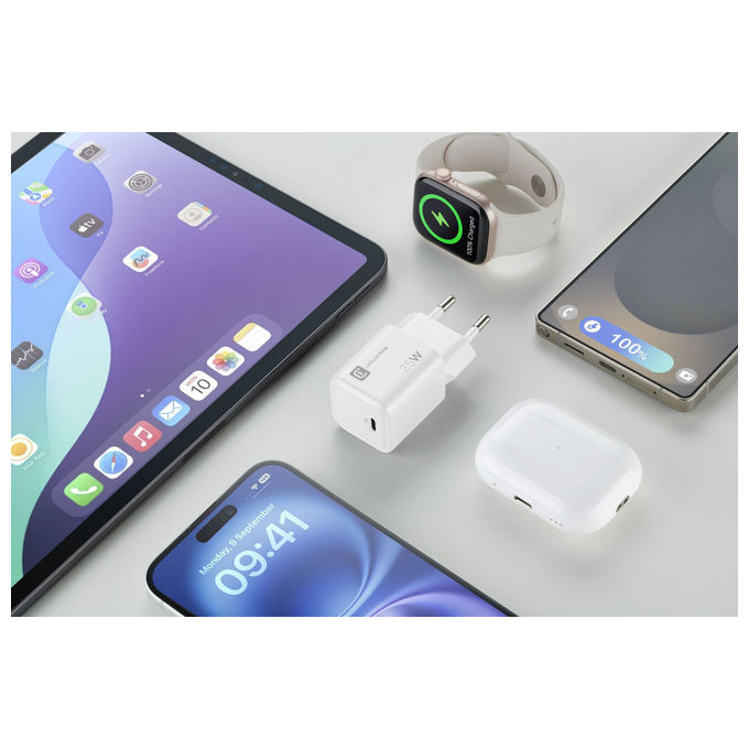 Cellularline, Caricabatterie da Rete 25W, USB-C, Power Delivery, Bianco