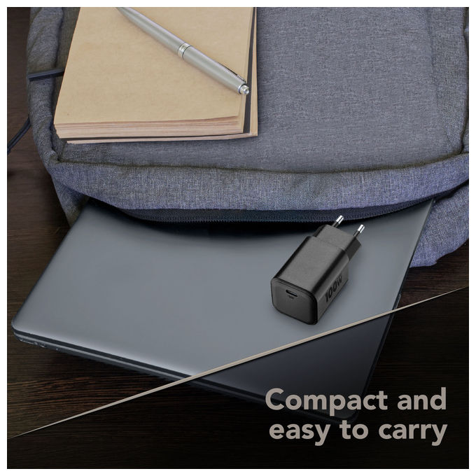 Cellularline ACHUSBCGAN100WLAPK Caricabatterie da rete USB-C GaN+ Power Delivery 100W colore Nero