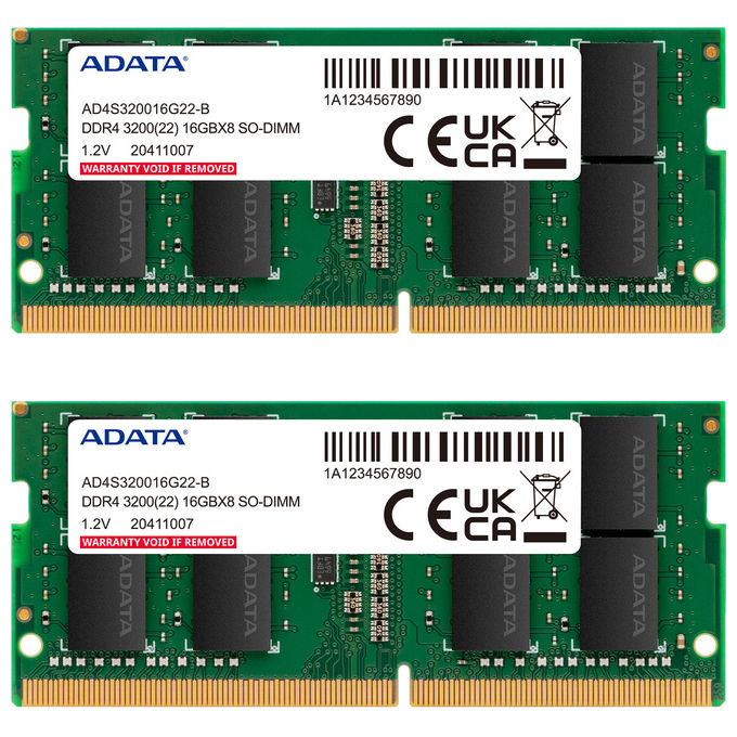 ADATA AD4S32008G22-DTGN Memoria 16 GB 2 x 8 GB DDR4 3200 MHz 260-pin SO-DIMM per Computer portatile colore Nero