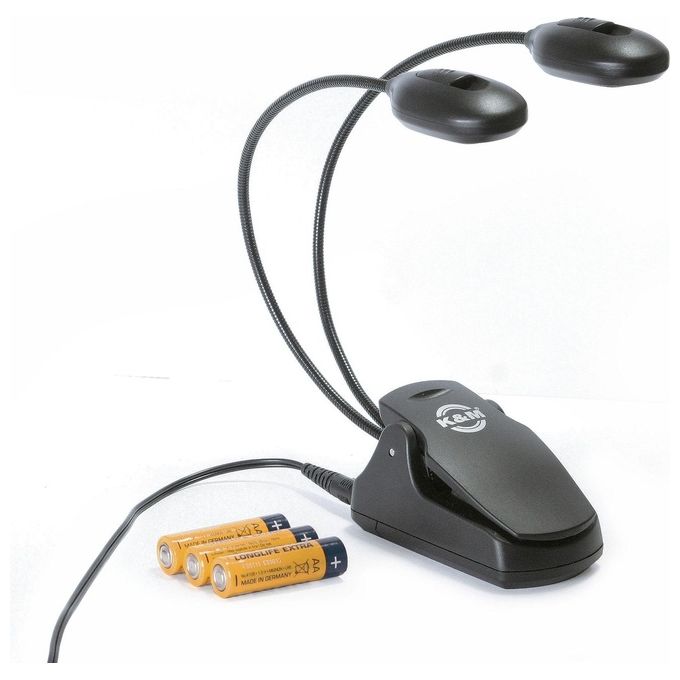 König and Meyer 12270-000-55 Lampada Leggio Doppia con 2 Bracci LED Alimentazione a Batteria o Alimentatore Esterno colore Nero