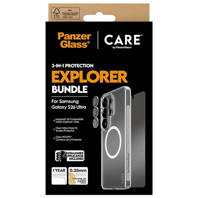 PanzerGlass CR46018 CARE by PanzerGlass 3-in-1 Bundle Protezione Completa per Samsung Galaxy S26 Ultra con Vetro Temperato Antiurto Schermo 17.5 cm (6.9'') Custodia Resistente e Anelli Protezione Obiettivo colore Nero
