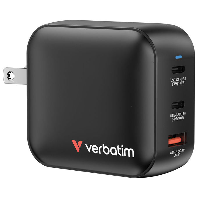 Verbatim ADP32230 Caricatore Mini GaN 100W 3 Porte USB-C USB-A Power Delivery 3.0 Quick Charge 3.0 colore Nero