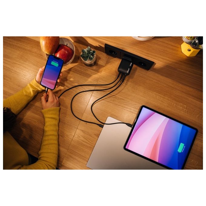 Verbatim ADP32230 Caricatore Mini GaN 100W 3 Porte USB-C USB-A Power Delivery 3.0 Quick Charge 3.0 colore Nero