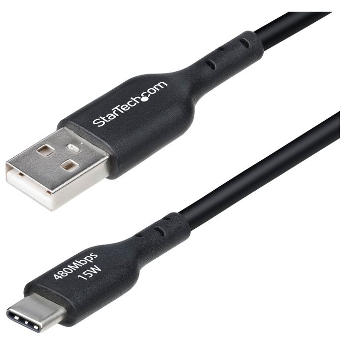 StarTech USB2AC15CMBR Cavo di Ricarica USB-A a USB-C 15 cm 15W 3A Guaina Intrecciata in Nylon TPE colore Nero