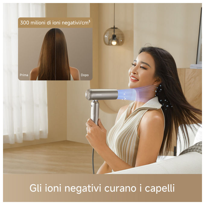 Dreame AHD51 Pocket Pro 2 Asciugacapelli 1300 W Motore Digitale Ioni Negativi 5 Temperature Accessori Magnetici colore Oro