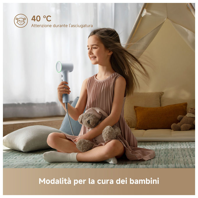 Dreame AHG11A Mini Flow Asciugacapelli 1200W 100.000rpm Ioni Negativi 5 Temperature Modalita' Bambini colore Bianco