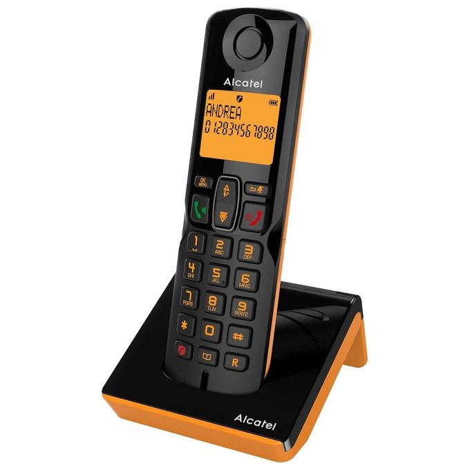 Alcatel S280 SOLO ORANGE Telefono Cordless DECT Vivavoce Identificazione Chiamata Rubrica 50 Voci Portata 300 m colore Nero Arancione