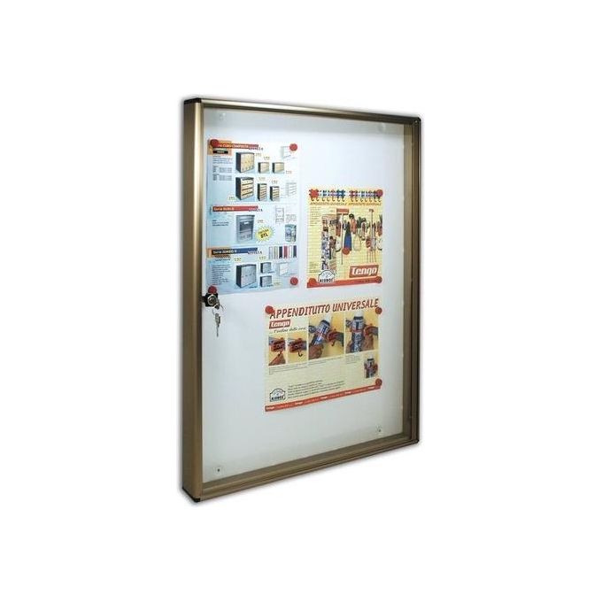 ALUBOX 47213 Bacheca Porta Avvisi in Alluminio Anodizzato Fondo Magnetico con Serratura a Cilindro 2 Fogli A3 colore Bronzo