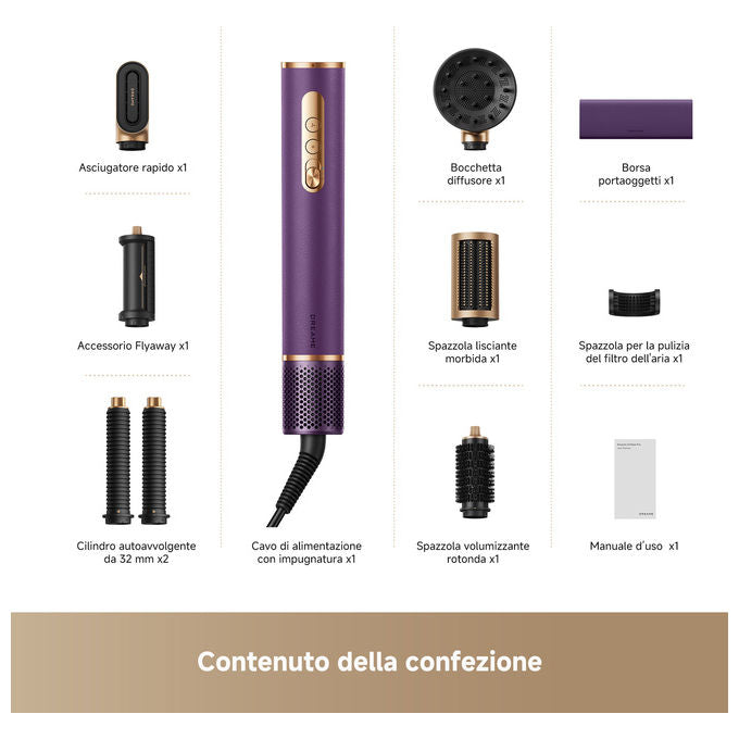 Dreame AMF18A AirStyle Pro 2 Styler per capelli 7 in 1 1300 W 7 accessori design magnetico colore Viola