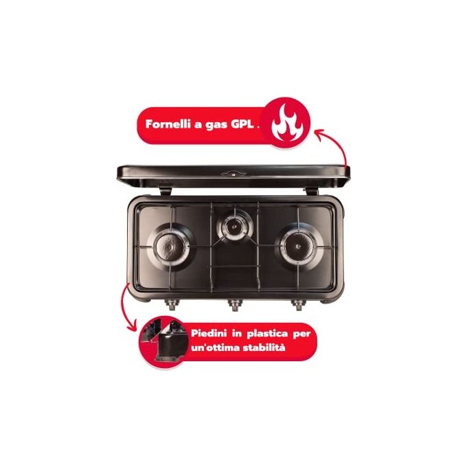 Arde Odino 3 Fornello Gpl 3 Fuochi  2900W con Coperchio Nero