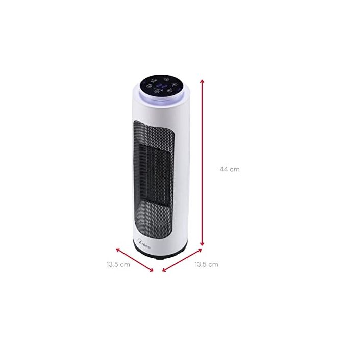Ardes AR4P19 PIN Termoventilatore Ceramico a Torre 2000 W con Telecomando Timer e Luce Notturna LED colore Nero Bianco