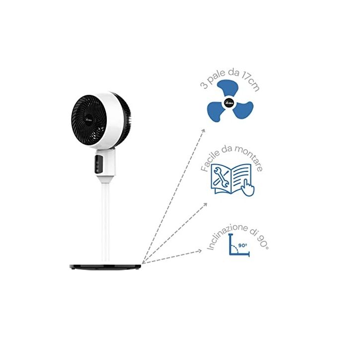 Ardes AR5CIR01 Ventilatore a piantana 3 velocita' telecomando oscillazione automatica testa inclinabile 87 cm colore Nero Bianco