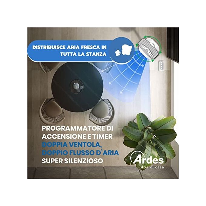 Ardes AR5CIR01 Ventilatore a piantana 3 velocita' telecomando oscillazione automatica testa inclinabile 87 cm colore Nero Bianco