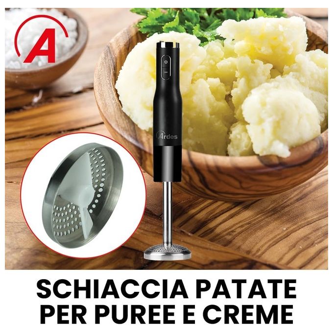 Ardes ARMIX03 Tritanium Frullatore ad Immersione 800 W 6 Velocita' Turbo Lame Titanio Bicchiere 1 L colore Nero Acciaio Inox