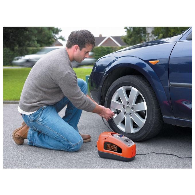 Black+Decker Compressore asi200-xj Motore ad ingranaggi 0.143 Cv massima pressione 160 PSI ugelli in dotazione e cavi per utilizzo domestico e mobile