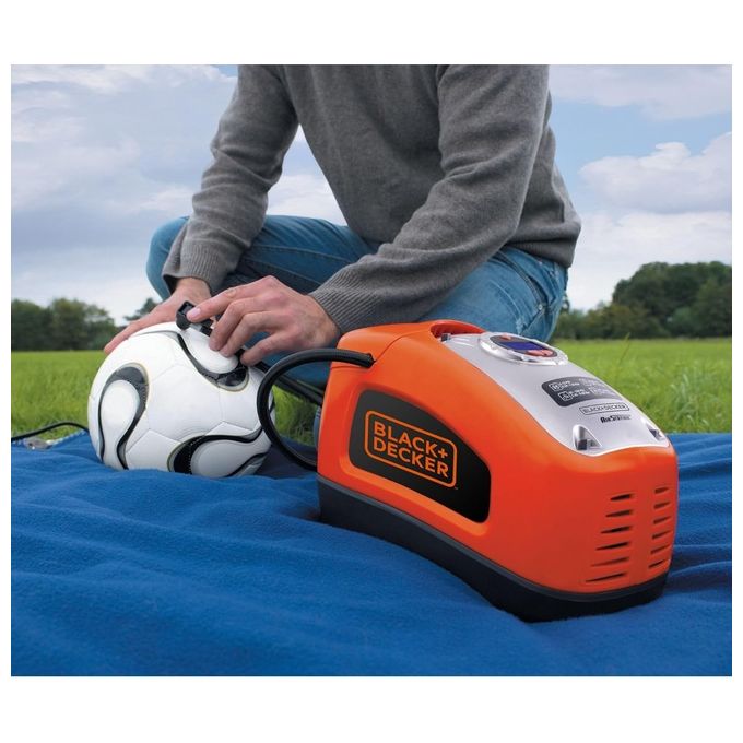 Black+Decker Compressore asi200-xj Motore ad ingranaggi 0.143 Cv massima pressione 160 PSI ugelli in dotazione e cavi per utilizzo domestico e mobile