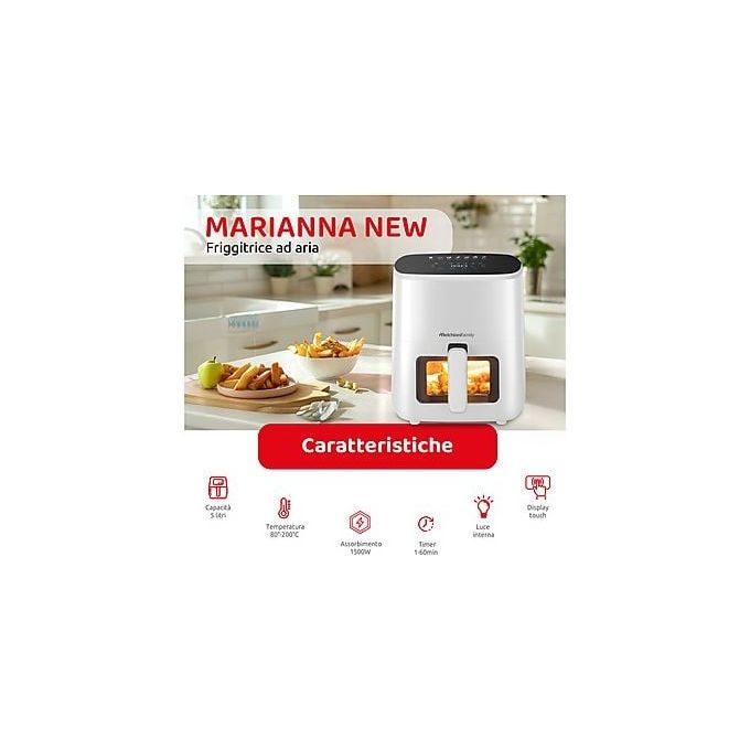 Melchioni MARIANNA PLUS 5L Friggitrice ad aria 5 L 1400 W 7 programmi Display Touch colore Bianco