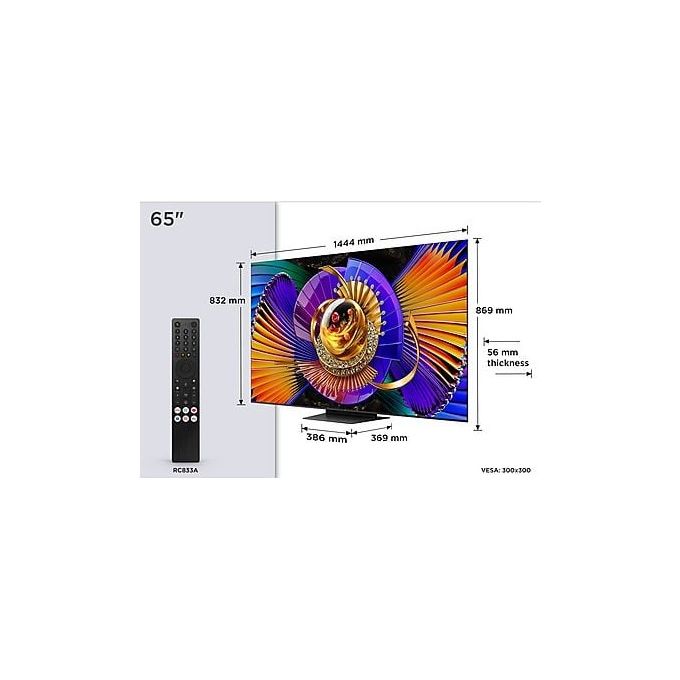 TCL 65C7L tv 65 pollici, SQD Mini LED 4K, 144Hz, Google TV, Dolby Vision, HDR10+, DVB-T2-S2, nero