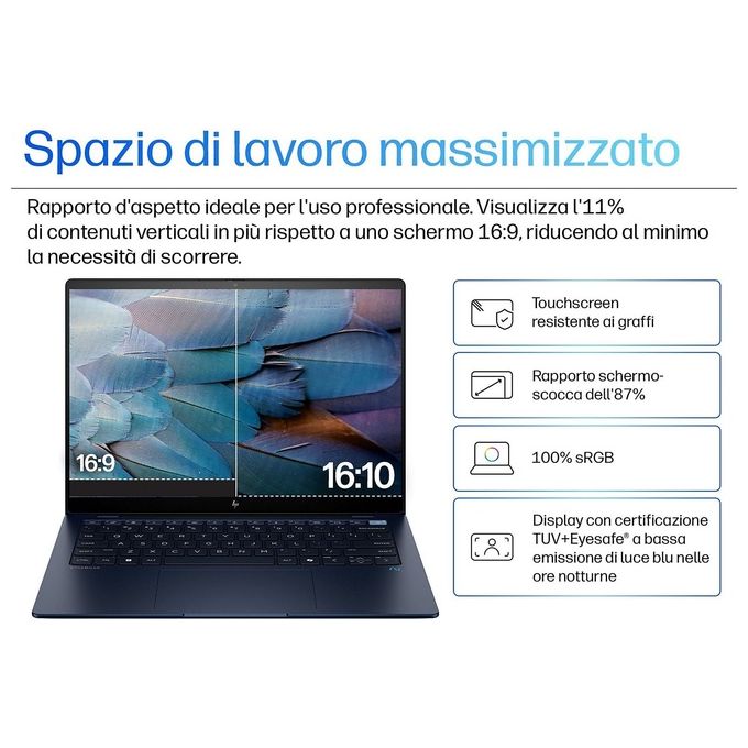 HP 9M4E3AT EliteBook Ultra 14 G1q Notebook Qualcomm Snapdragon X Elite X1E-78-100 32 GB RAM 1 TB SSD Wi-Fi 7 Windows 11 Pro colore Blu Notte