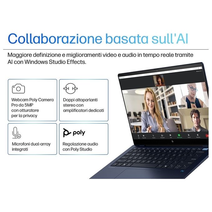 HP 9M4E3AT EliteBook Ultra 14 G1q Notebook Qualcomm Snapdragon X Elite X1E-78-100 32 GB RAM 1 TB SSD Wi-Fi 7 Windows 11 Pro colore Blu Notte
