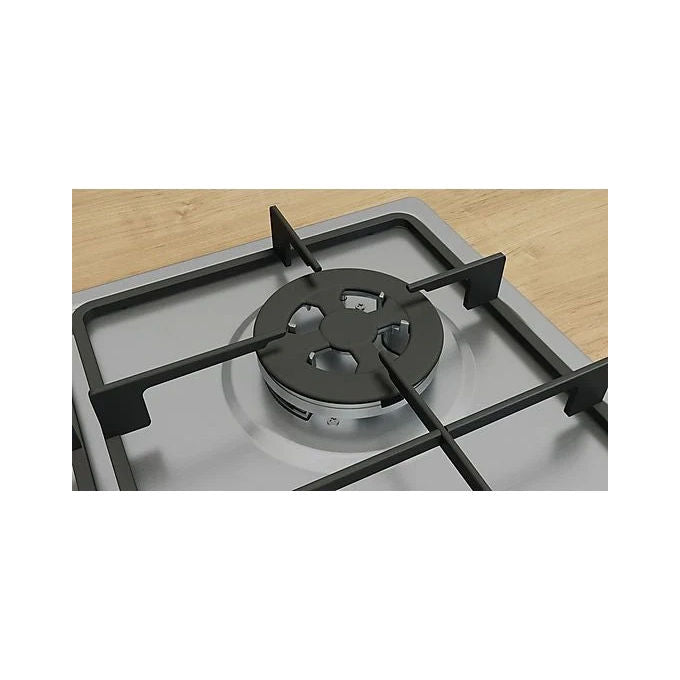 Bosch PGH6B5K60 Serie 4 Piano cottura a gas 60 cm 4 fuochi Wok 3300 W Griglie in Ghisa colore Acciaio Inox