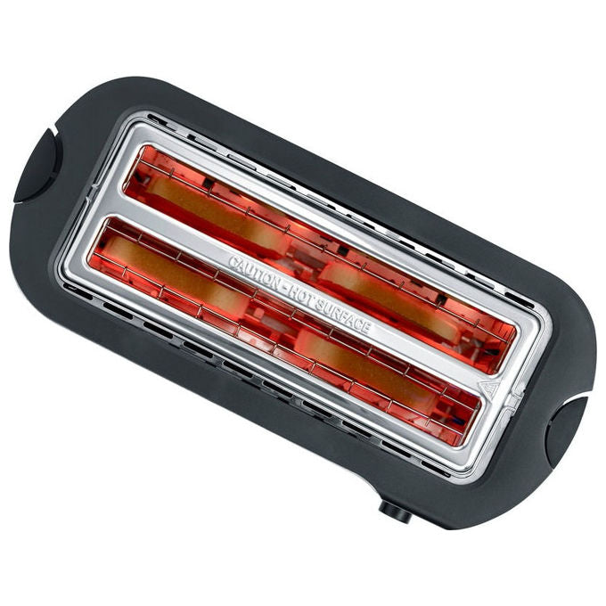 Severin AT9341 Tostapane 2 Fessure Lunghe Acciaio Inox Funzioni Defrost Reheat Sbrinamento Automatico Riscaldamento Ripetuto Pannello Centraggio Automatico Pareti Fresche Spegnimento Automatico colore Nero