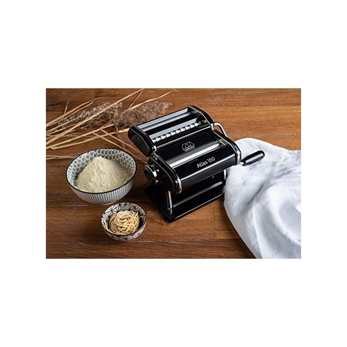 Marcato 8320BK Atlas 150 Macchina per la Pasta Manuale Alluminio Anodizzato 10 Spessori Lasagne Fettuccine Tagliolini Made in Italy colore Nero