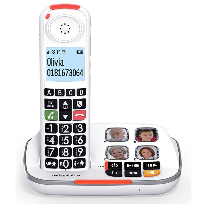 Swissvoice ATL1423983 Xtra 2355 Telefono Cordless DECT per Anziani Tasti Grandi Segreteria 30 min Audio Boost 40 dB Suoneria 90 dB Blocco Chiamate colore Bianco