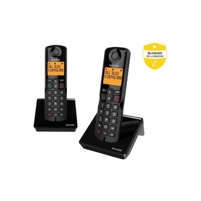 Alcatel ATL1425376 S280 Duo Telefono Cordless DECT 2 portatili vivavoce identificatore di chiamata colore Nero