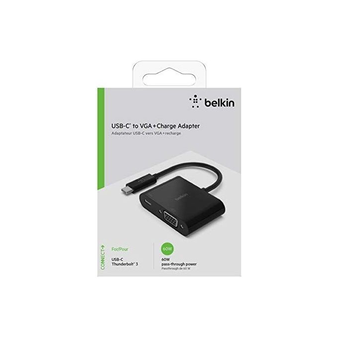 Belkin AVC001BTBK Adattatore USB-C a VGA con Ricarica Power Delivery 60 W Risoluzione 1920x1200 60 Hz colore Nero