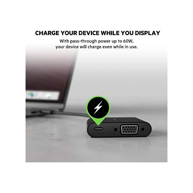 Belkin AVC001BTBK Adattatore USB-C a VGA con Ricarica Power Delivery 60 W Risoluzione 1920x1200 60 Hz colore Nero
