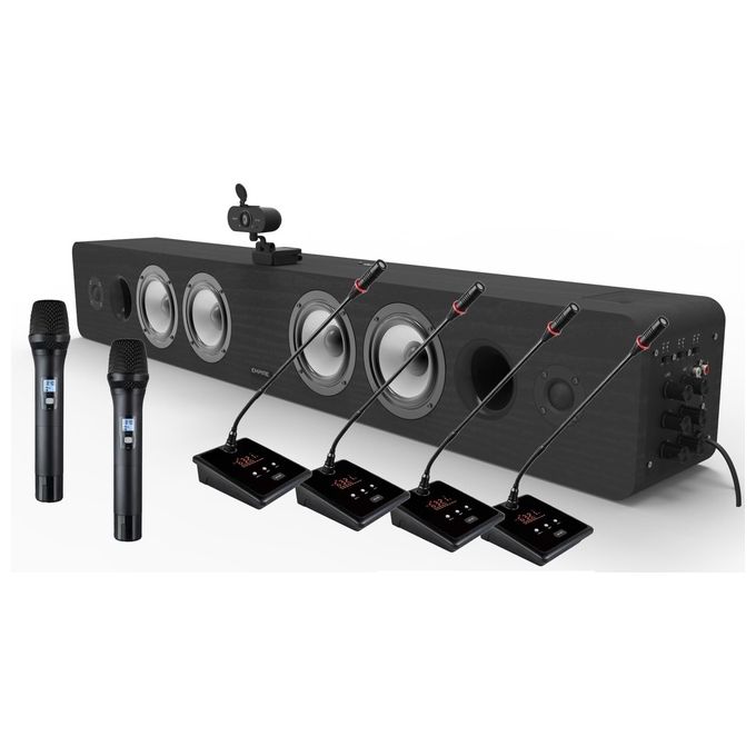 Rinovo Empire Media Conference System 6, sistema videoconferenza 4K, 6 microfoni inclusi, webcam autofocus, altoparlanti, nero