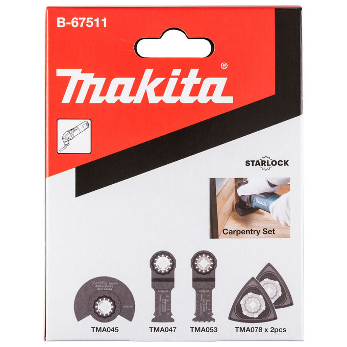 Makita B-67511 Set di Lame per Sega 5 Pezzi per Legno Plastica Cartongesso Fibra di Cemento Compatibile con Sistema Starlock colore Nero