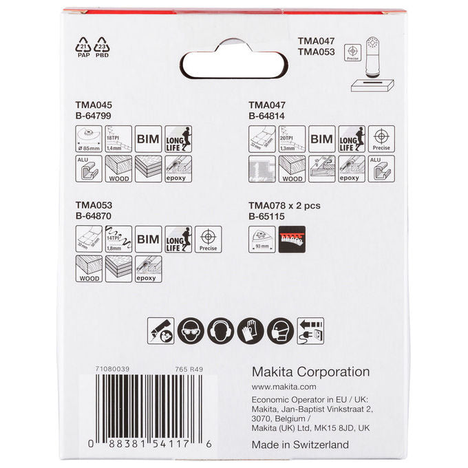 Makita B-67511 Set di Lame per Sega 5 Pezzi per Legno Plastica Cartongesso Fibra di Cemento Compatibile con Sistema Starlock colore Nero