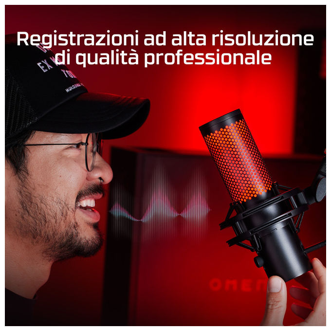 HyperX 872V1AA QuadCast 2 Microfono USB per Podcast 96 kHz 24 bit 100 dB SNR 3 m cavo colore Nero