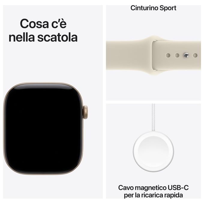 Apple MJEN4QL-A Apple Watch Series 12 GPS Cassa 46 mm in Alluminio con Cinturino Sport 64 GB Oro chiaro