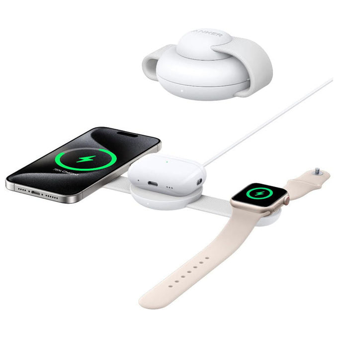 Anker B25M8H21 MagGo Caricatore Wireless 3 in 1 15W Compatibile con MagSafe colore Bianco