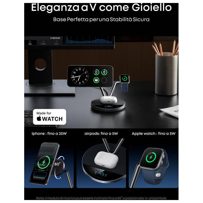 Anker B25X7G11 Prime MagSafe Caricatore Stazione di Ricarica 3 in 1 25 W colore Nero