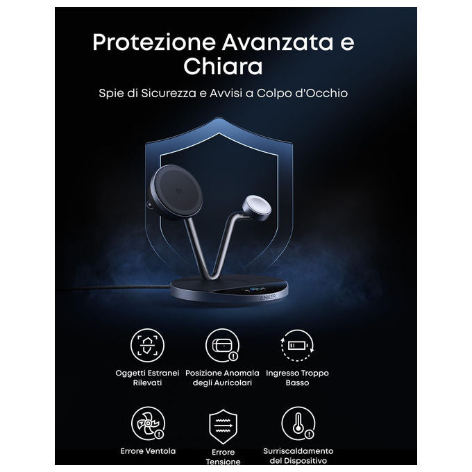 Anker B25X7G11 Prime MagSafe Caricatore Stazione di Ricarica 3 in 1 25 W colore Nero