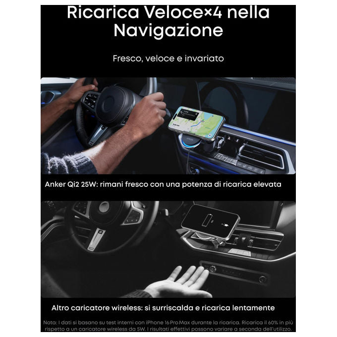 Anker B2933H11 Caricatore Auto MagSafe Qi2 25W con Raffreddamento TEC Supporto Bocchetta Aria per iPhone 12-17 colore Nero
