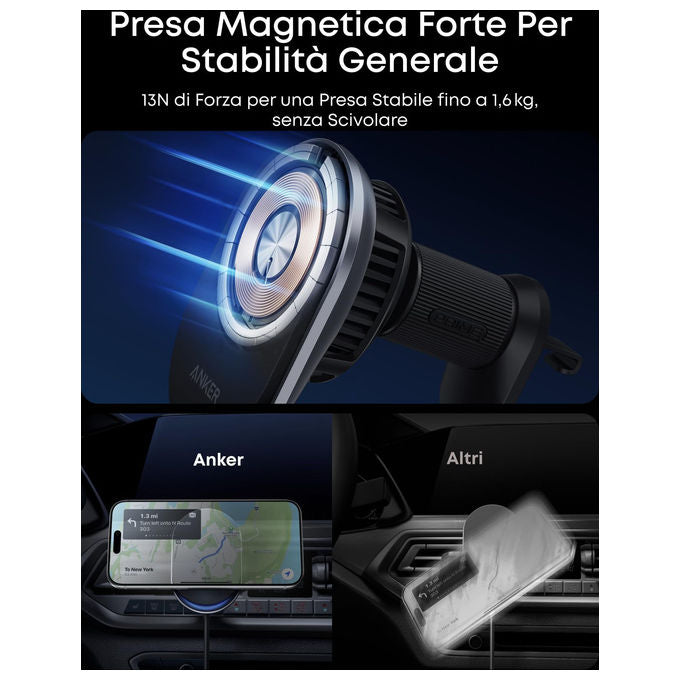 Anker B2933H11 Caricatore Auto MagSafe Qi2 25W con Raffreddamento TEC Supporto Bocchetta Aria per iPhone 12-17 colore Nero