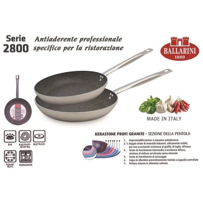 Ballarini BLL670F36 Professionale Granite Padella Svasata Bassa 1 Manico Alluminio Antiaderente 36 cm colore Grigio