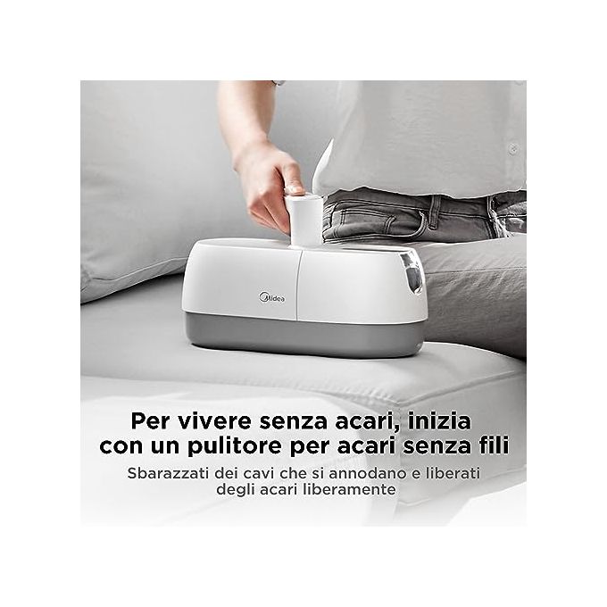 Midea MMC1921WG Aspirapolvere Battitappeto Antiacaro Ciclonico 0,35 L 110 W autonomia 20 min UV 78 dB colore Bianco Grey