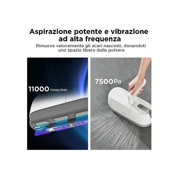 Midea MMC1921WG Aspirapolvere Battitappeto Antiacaro Ciclonico 0,35 L 110 W autonomia 20 min UV 78 dB colore Bianco Grey