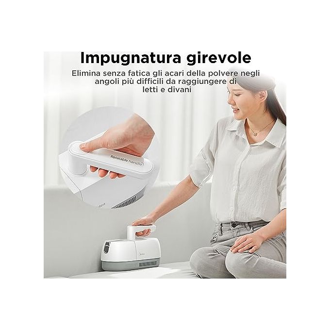 Midea MMC1921WG Aspirapolvere Battitappeto Antiacaro Ciclonico 0,35 L 110 W autonomia 20 min UV 78 dB colore Bianco Grey