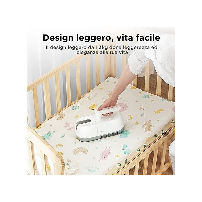 Midea MMC1921WG Aspirapolvere Battitappeto Antiacaro Ciclonico 0,35 L 110 W autonomia 20 min UV 78 dB colore Bianco Grey